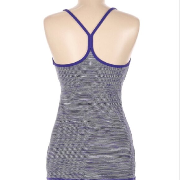 Lululemon Power Yoga Racerback Tank Top Purple Stripe Fitted Built in Bra 2-in-1 - Picture 8 of 9